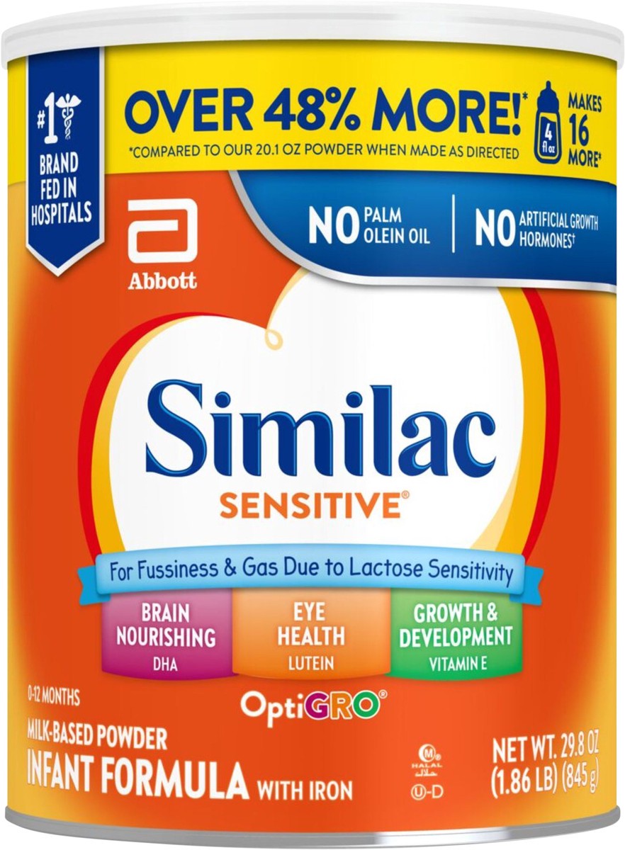 slide 5 of 5, Similac Sensitive for Fussiness and Gas Infant Formula with Iron Powder, 29.8 oz