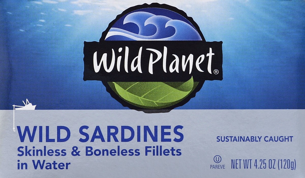 slide 1 of 5, Wild Planet Skinless Boneless Wild Sardine Fillets In Water, 4.25 oz