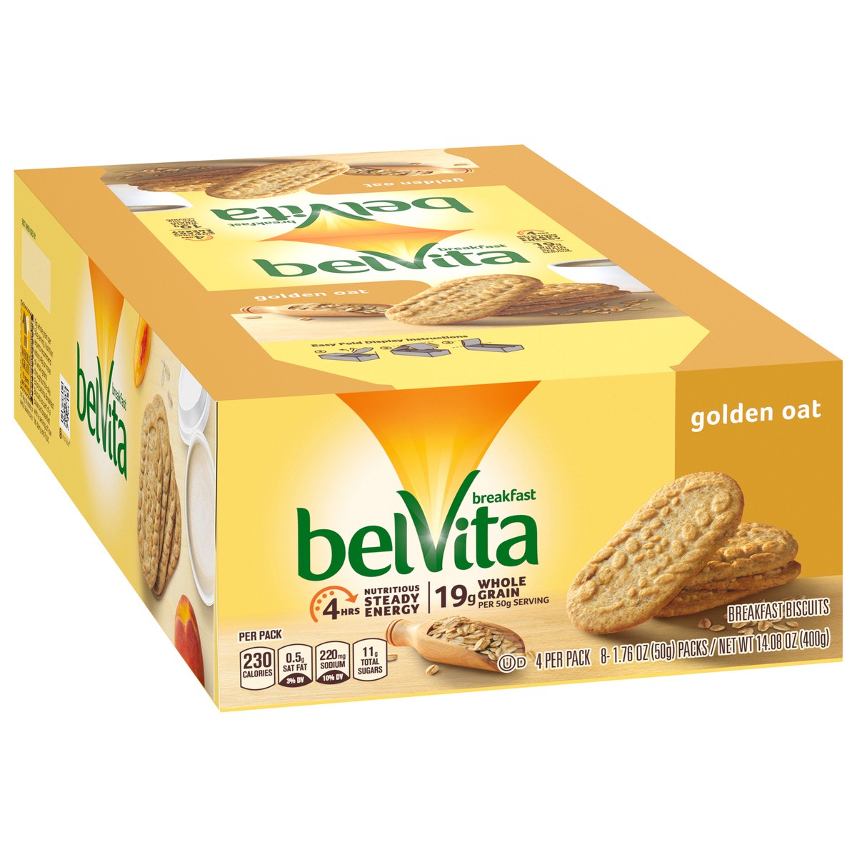 slide 2 of 13, belVita Breakfast Biscuits, Golden Oat Flavor, 8 Packs (4 Biscuits Per Pack), 0.88 lb