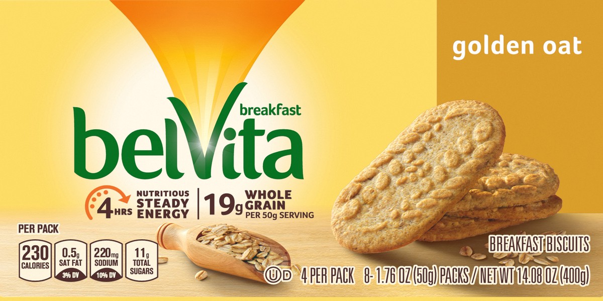 slide 5 of 13, belVita Breakfast Biscuits, Golden Oat Flavor, 8 Packs (4 Biscuits Per Pack), 0.88 lb