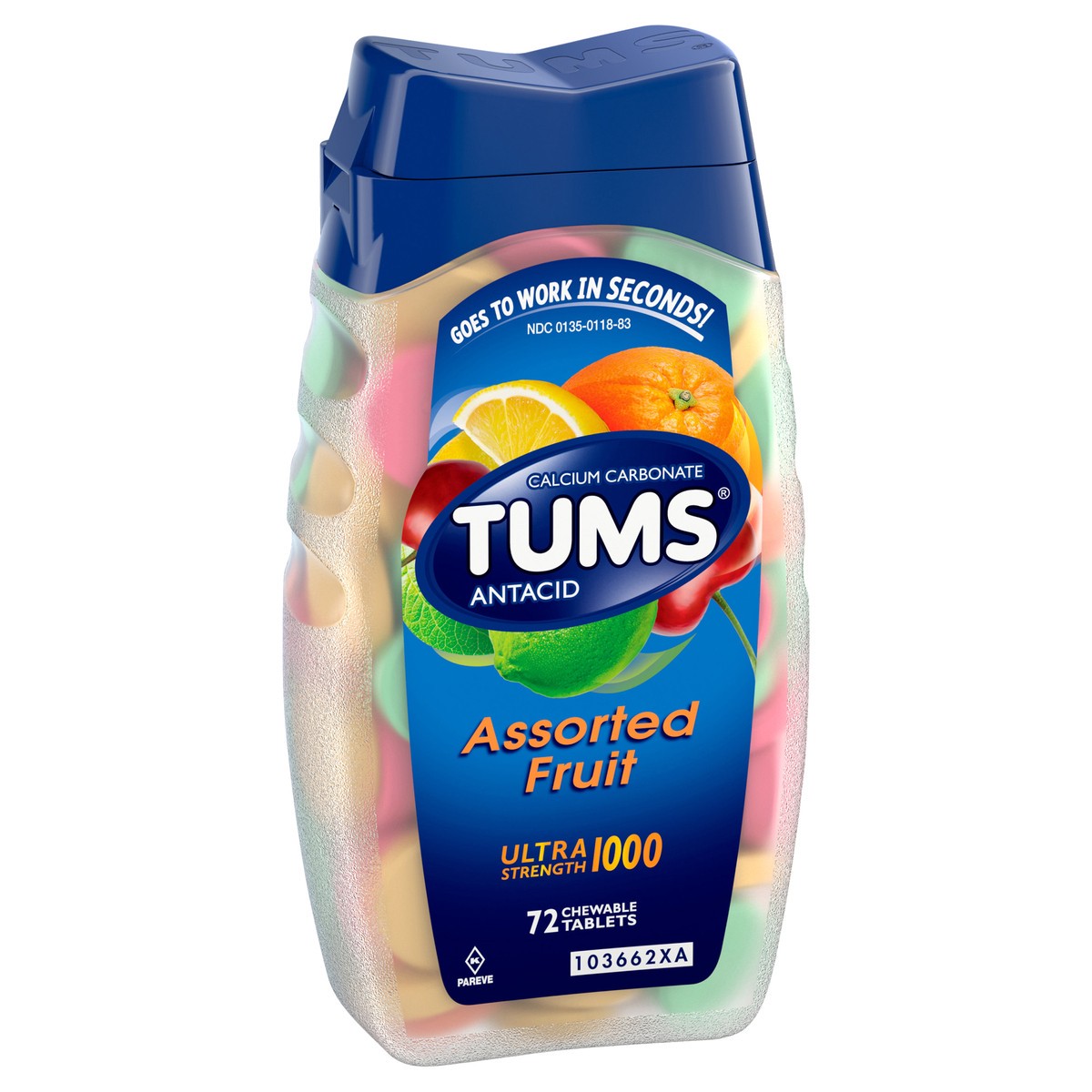 slide 2 of 5, TUMS Ultra Strength Chewable Antacid Tablets for Heartburn Relief, Assorted Fruit - 72 Count, 72 ct