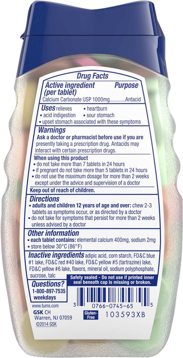 slide 4 of 5, TUMS Ultra Strength Chewable Antacid Tablets for Heartburn Relief, Assorted Fruit - 72 Count, 72 ct
