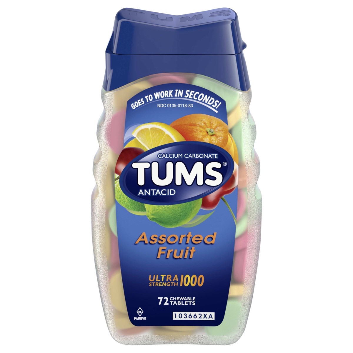 slide 1 of 5, TUMS Ultra Strength Chewable Antacid Tablets for Heartburn Relief, Assorted Fruit - 72 Count, 72 ct