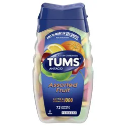 TUMS Ultra Strength Chewable Antacid Tablets for Heartburn Relief, Assorted Fruit - 72 Count