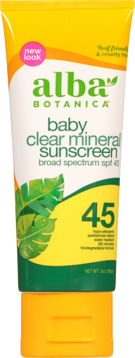 slide 4 of 8, Alba Botanica Broad Spectrum SPF 45 Baby Clear Mineral Sunscreen Lotion 3 oz. Tube, 3 oz