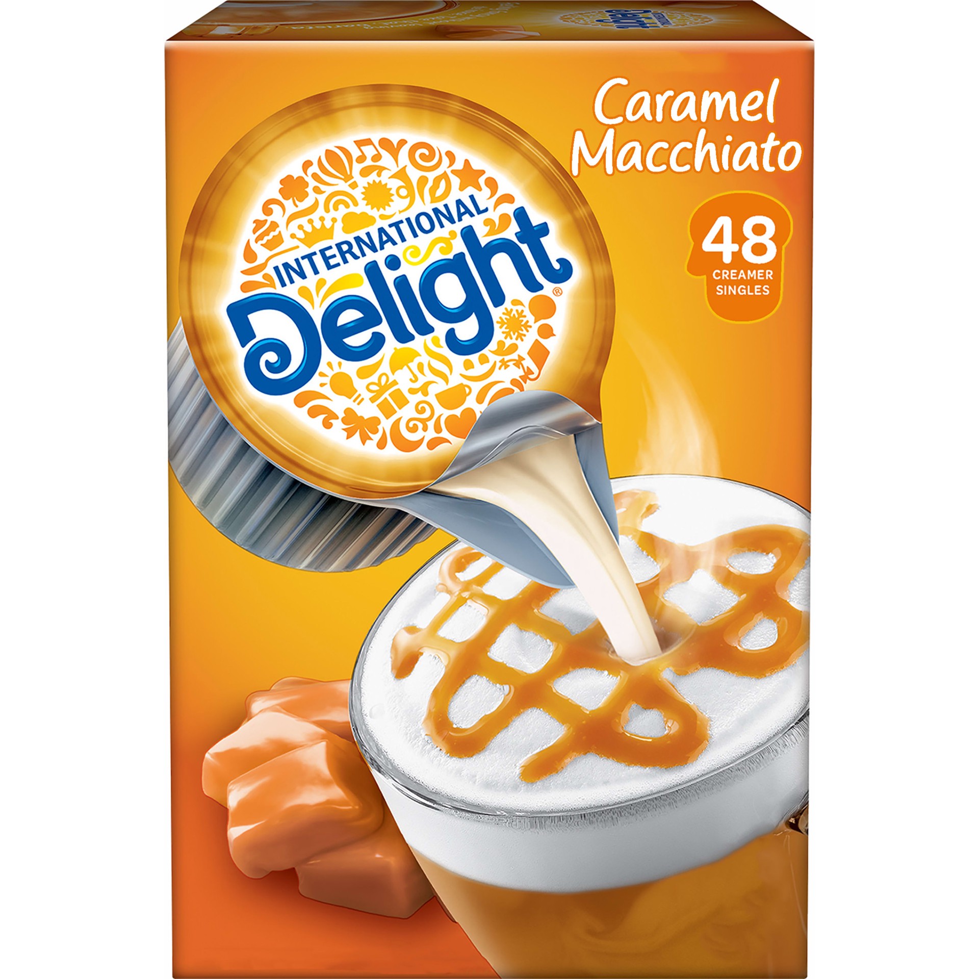 slide 1 of 5, International Delight Coffee Creamer Singles, Caramel Macchiato, 48 Count, 48 ct