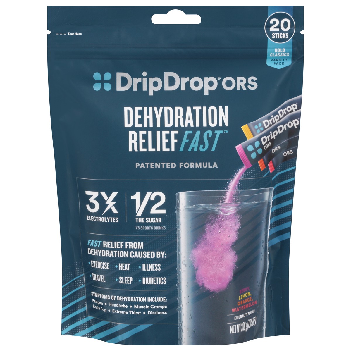 slide 1 of 2, DripDrop ORS Dehydration Relief Fast Electrolyte Powder Variety Pack 20 ea, 20 ct