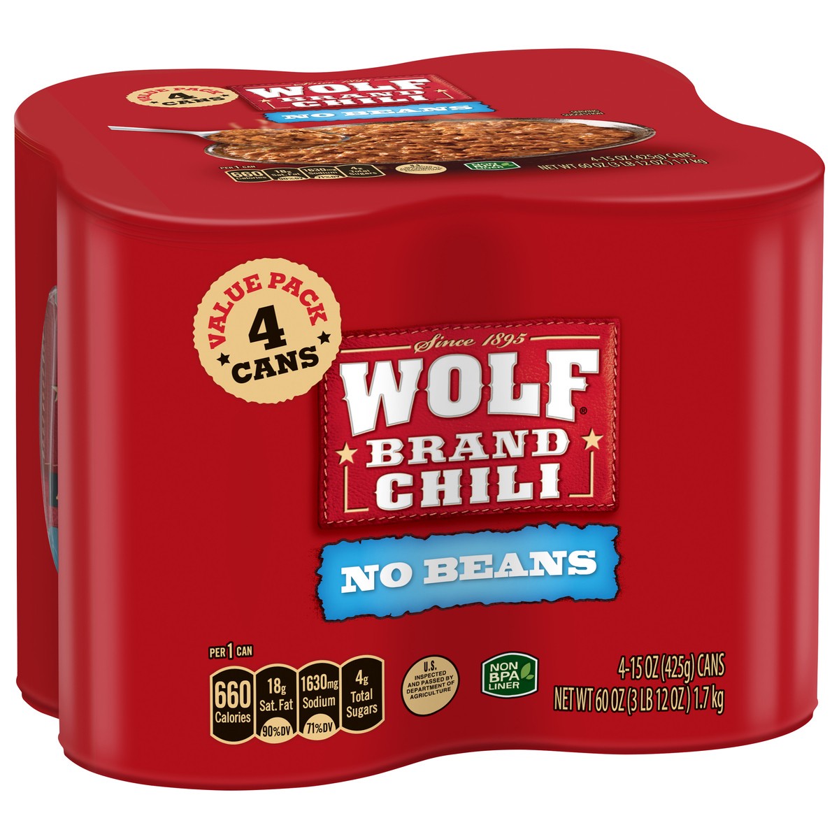 slide 2 of 7, Wolf No Beans Chili Value Pack 4 - 15 oz Cans, 4 ct