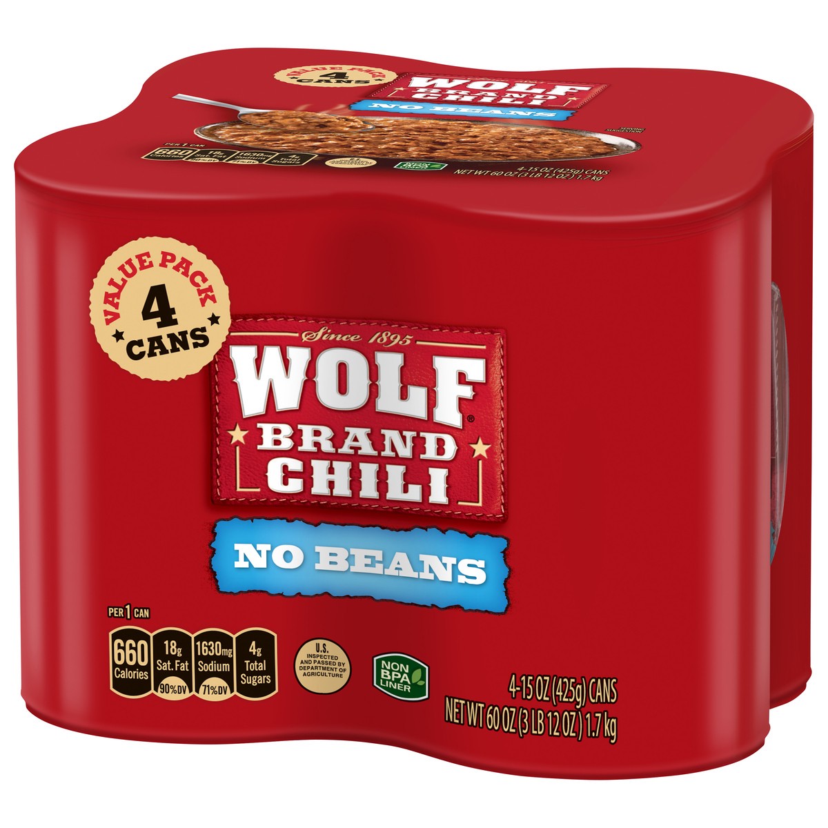 slide 3 of 7, Wolf No Beans Chili Value Pack 4 - 15 oz Cans, 4 ct