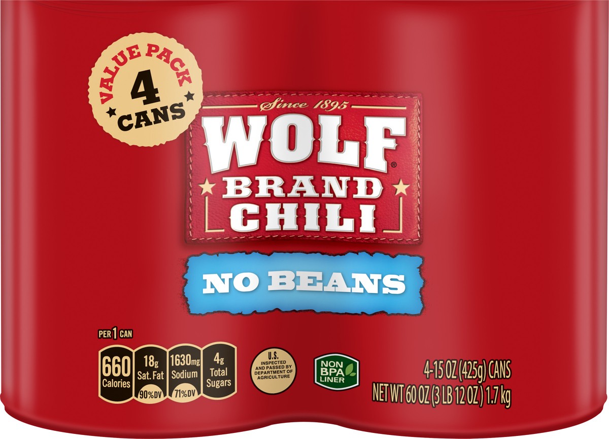 slide 6 of 7, Wolf No Beans Chili Value Pack 4 - 15 oz Cans, 4 ct