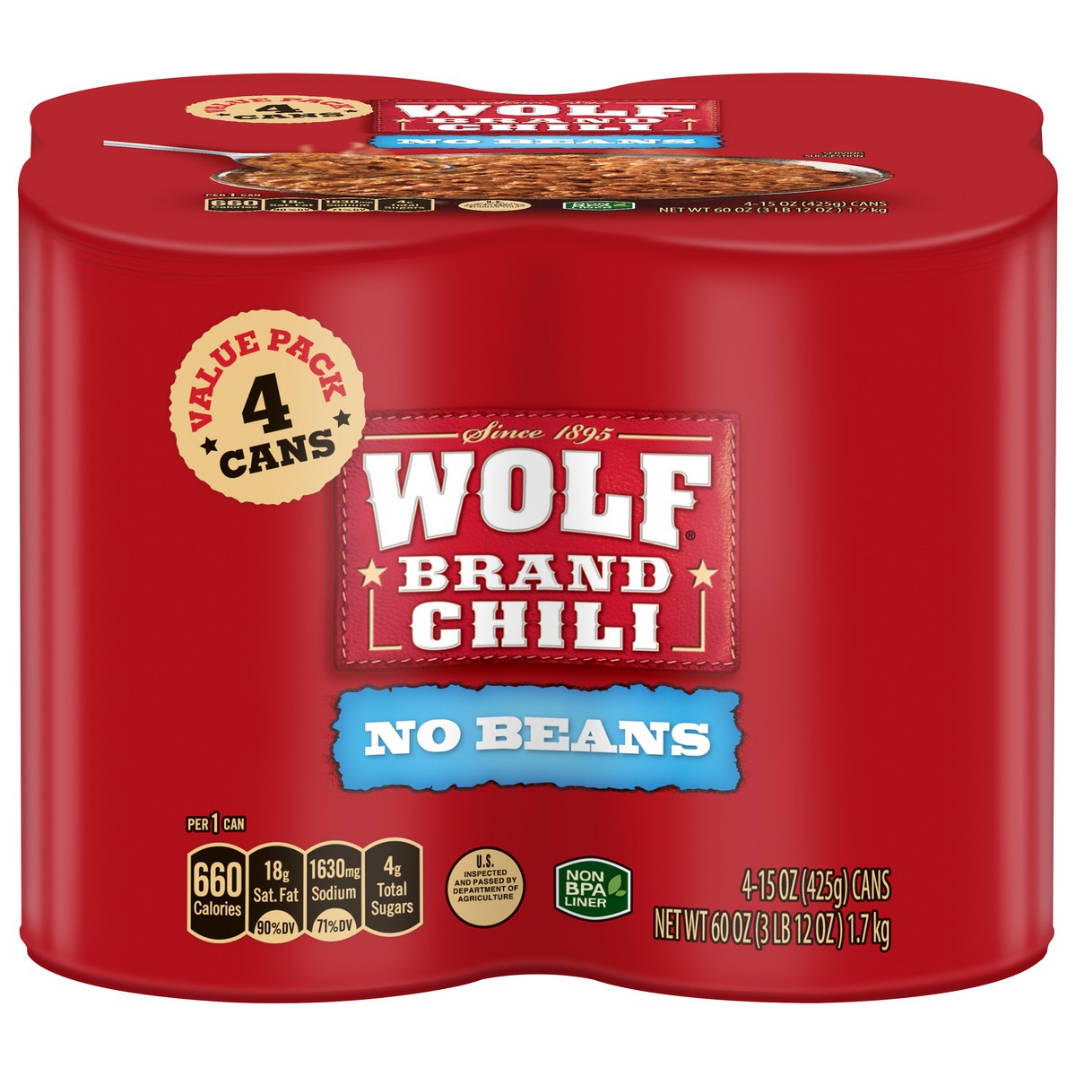 slide 7 of 7, Wolf No Beans Chili Value Pack 4 - 15 oz Cans, 4 ct