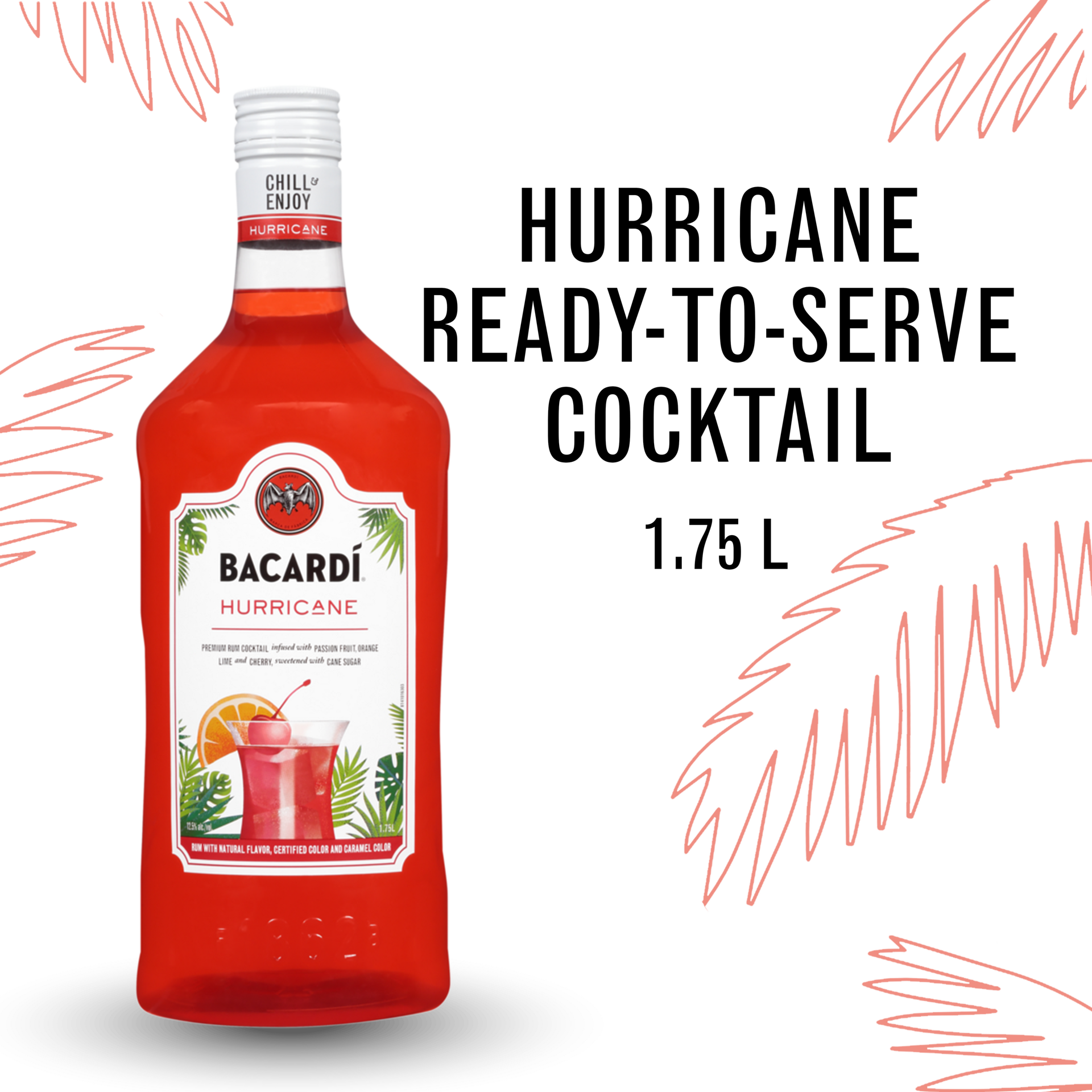 slide 3 of 5, Bacardí Bacardi Hurricane Ready To Serve Premium Rum Cocktail, Gluten Free 12.5% 175Cl/1.75L, 1.75 liter