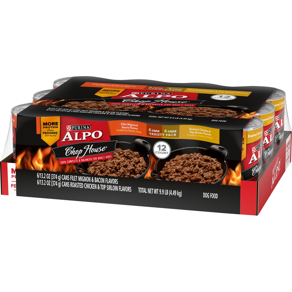 slide 3 of 9, ALPO Chophouse Variety Pack - Filet Mignon & Bacon and Roasted Chicken & Top Sirloin, 12 ct; 13.2 oz