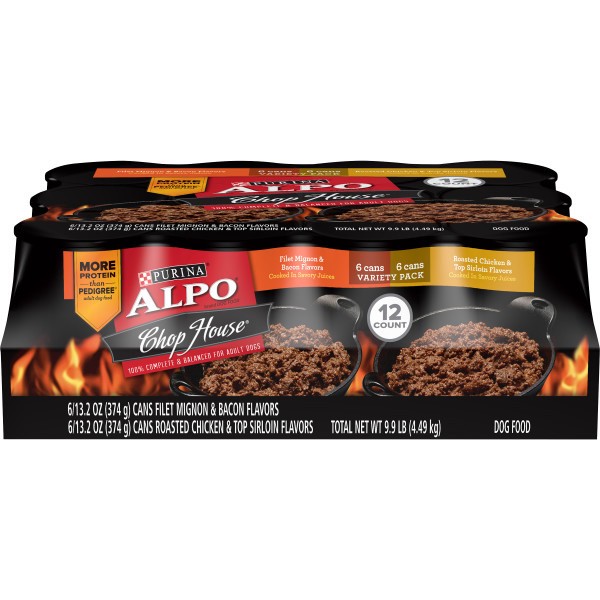 slide 1 of 1, Purina ALPO Wet Dog Food Variety Pack, Chop House Filet Mignon & Bacon & Roasted Chicken & Top Sirloin Flavor, 12 ct