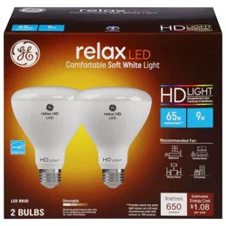 GE Relax 9 Watt Soft White LED Light Bulbs 2 ea
