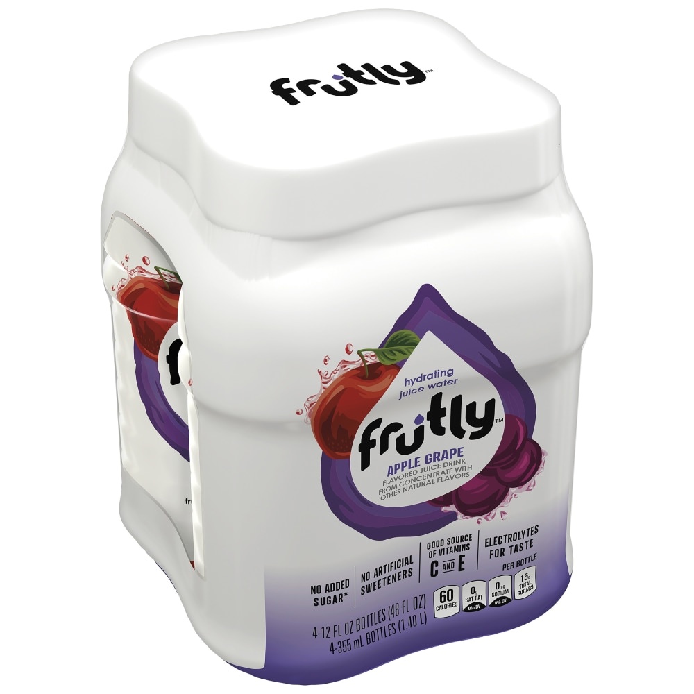 slide 1 of 1, Frutly Hydrating Juice Water Apple Grape Flavored 12 Fl Oz 4 Count Bottle, 48 oz