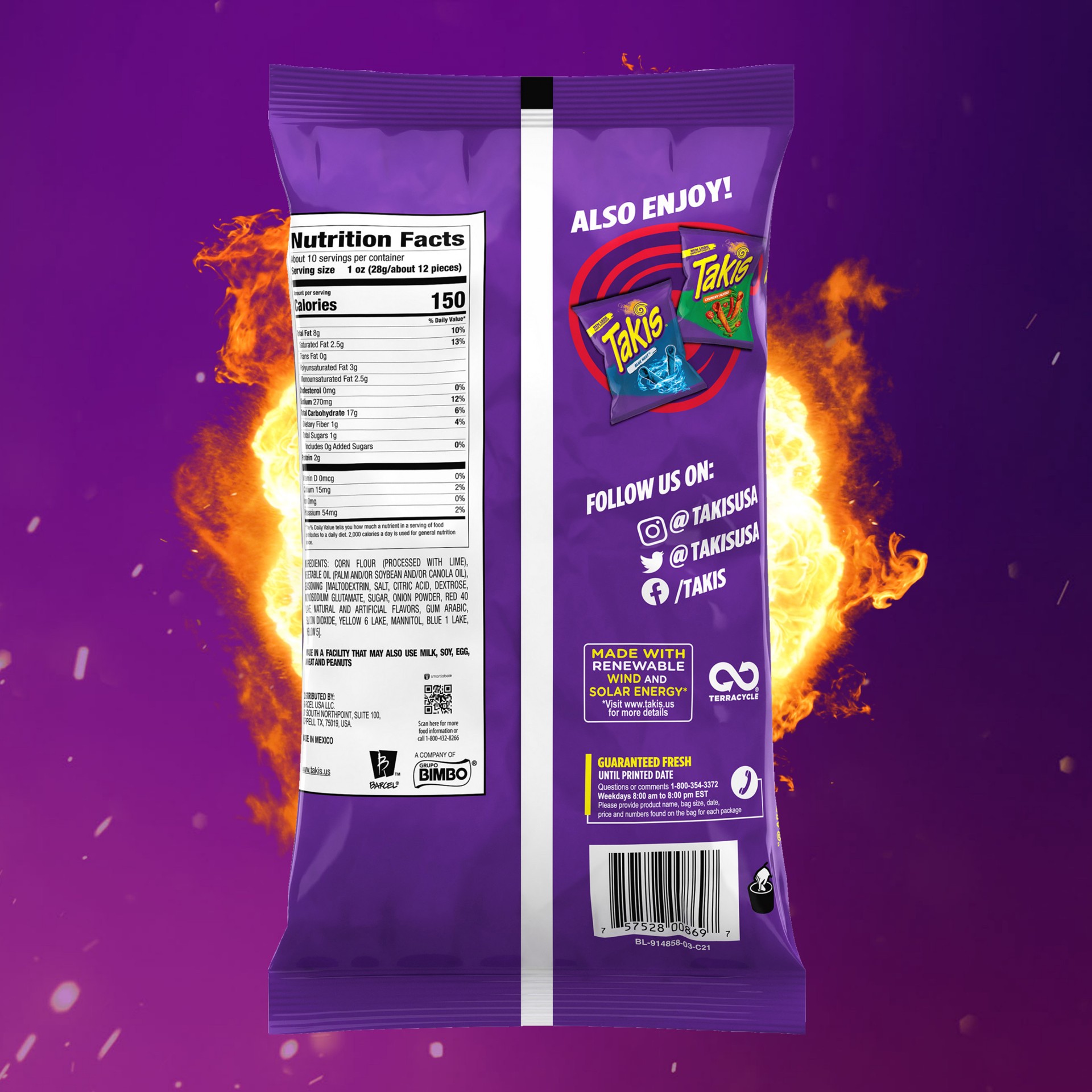 slide 6 of 7, Takis Nitro 9.9 oz Sharing Size Bag, Habanero & Lime Flavored Extreme Spicy Rolled Tortilla Chips, 9.9 oz