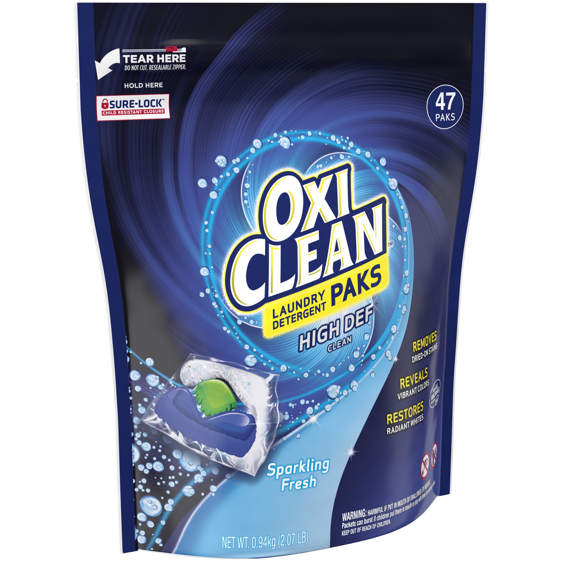 slide 2 of 5, Oxi-Clean High Def Clean Sparkling Fresh Laundry Detergent Paks, 47 Count, 47 ct