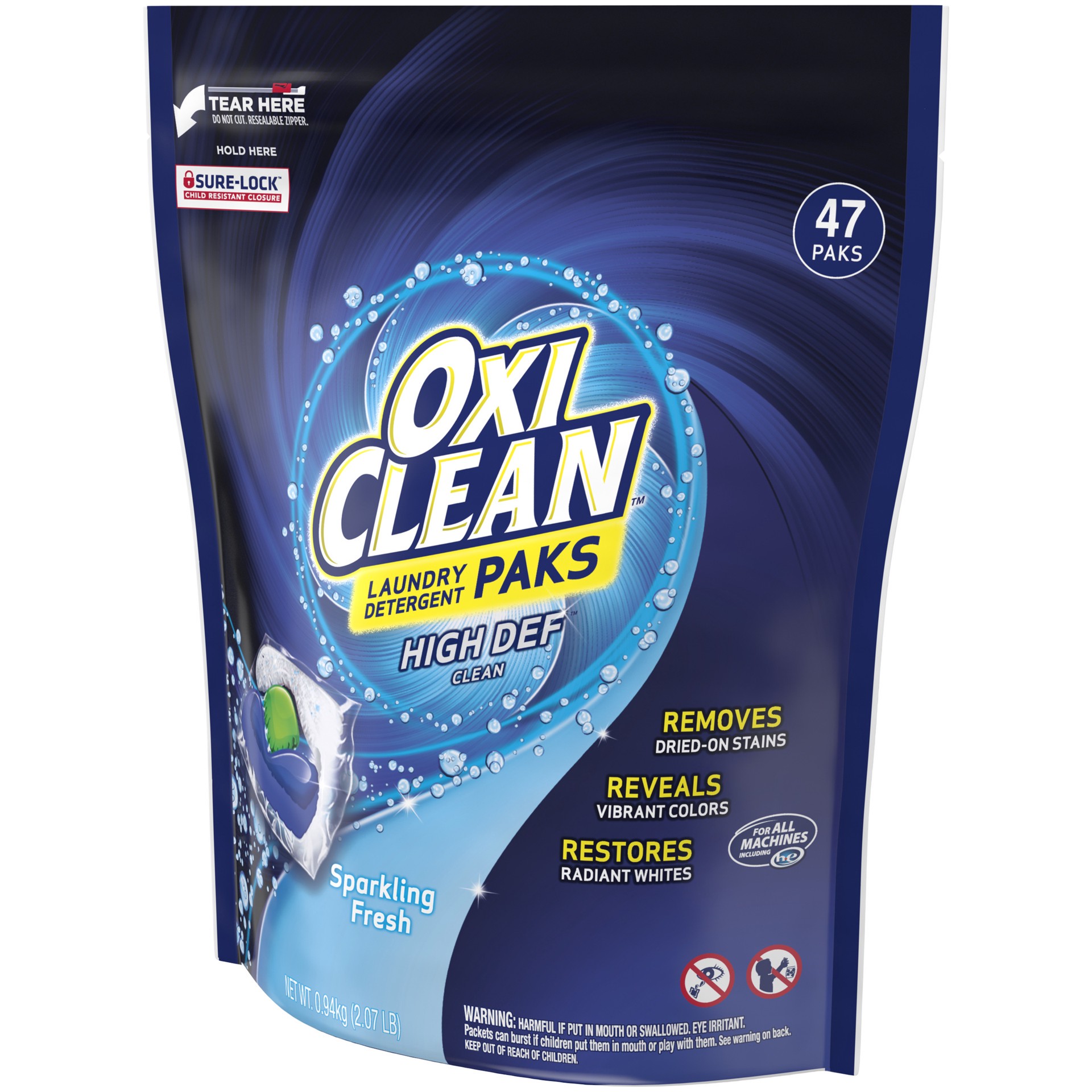 slide 3 of 5, Oxi-Clean High Def Clean Sparkling Fresh Laundry Detergent Paks, 47 Count, 47 ct