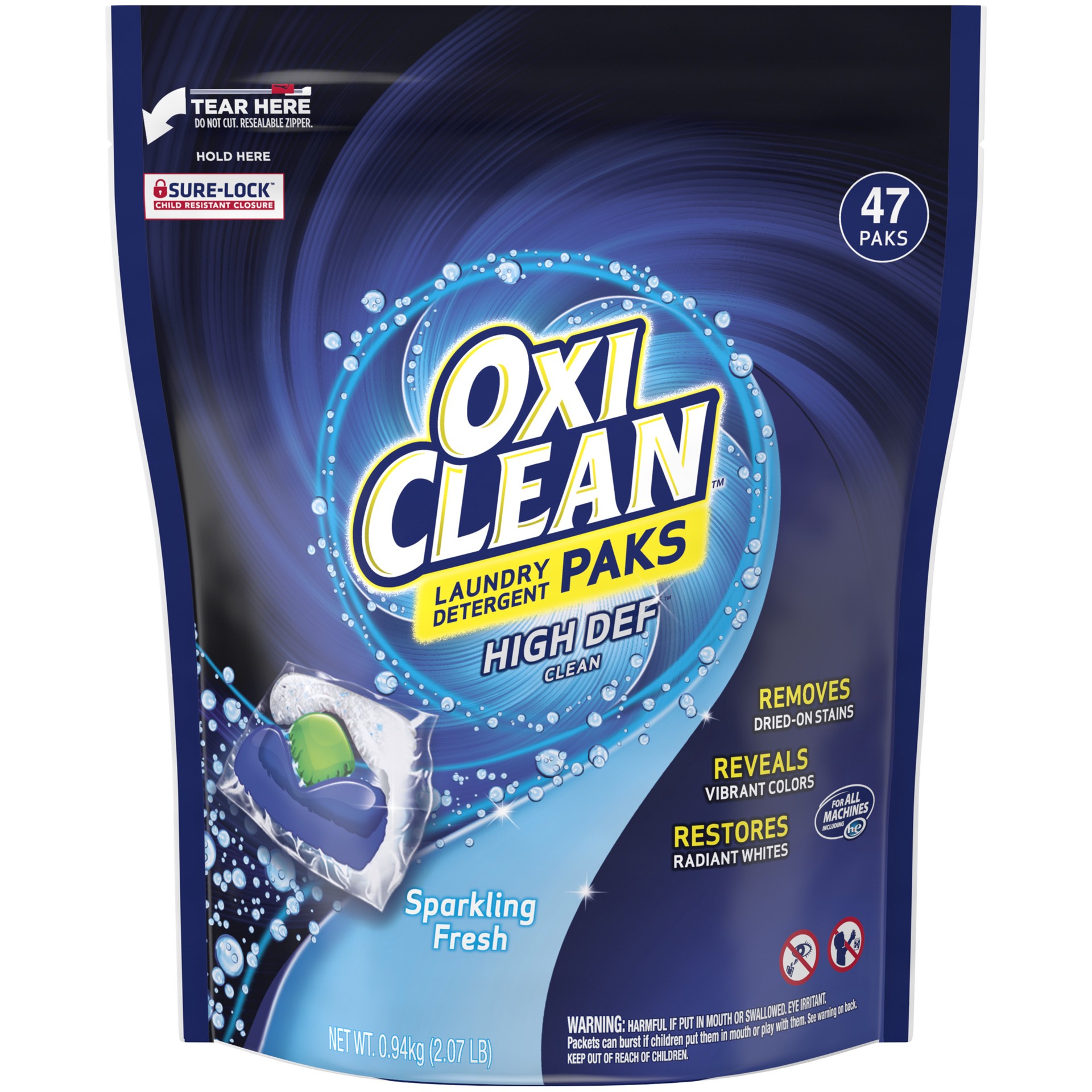 slide 1 of 5, Oxi-Clean High Def Clean Sparkling Fresh Laundry Detergent Paks, 47 Count, 47 ct