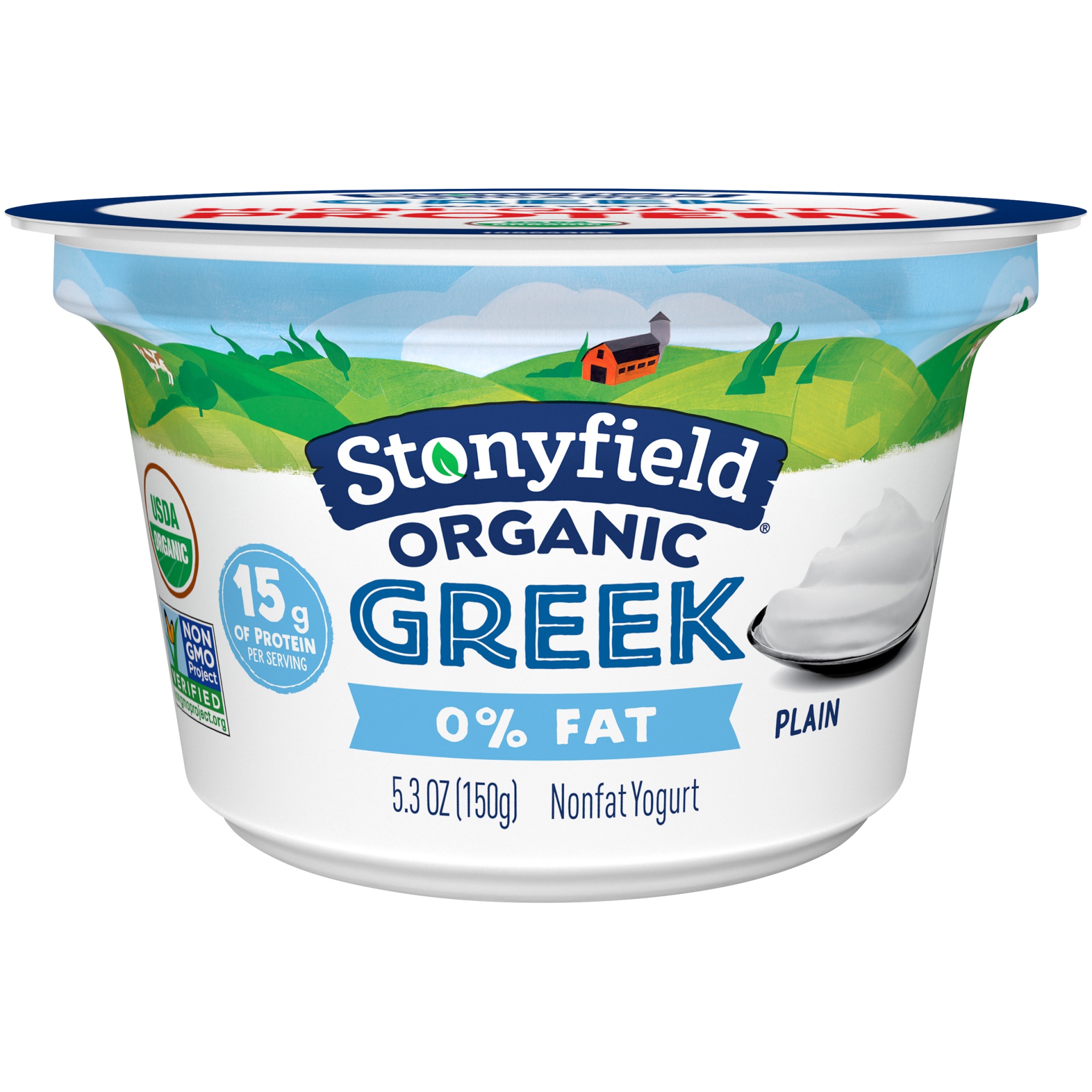 slide 1 of 1, Stonyfield Organic 0% Fat Vanilla Greek Style Yogurt, 5.3 oz