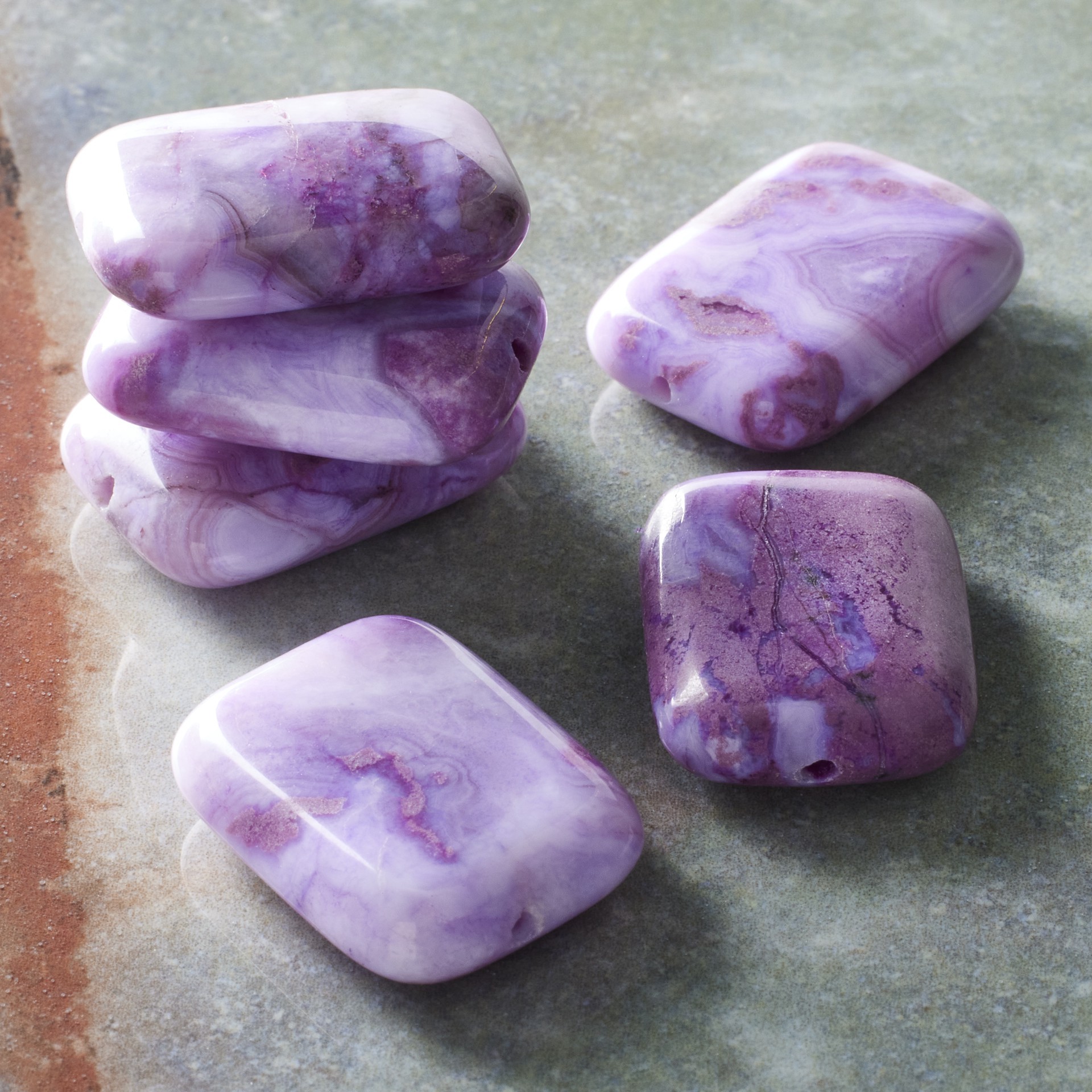 slide 3 of 3, Amethyst Ocean Rectangle Beads, 22mm By Bead Landing, 22mm