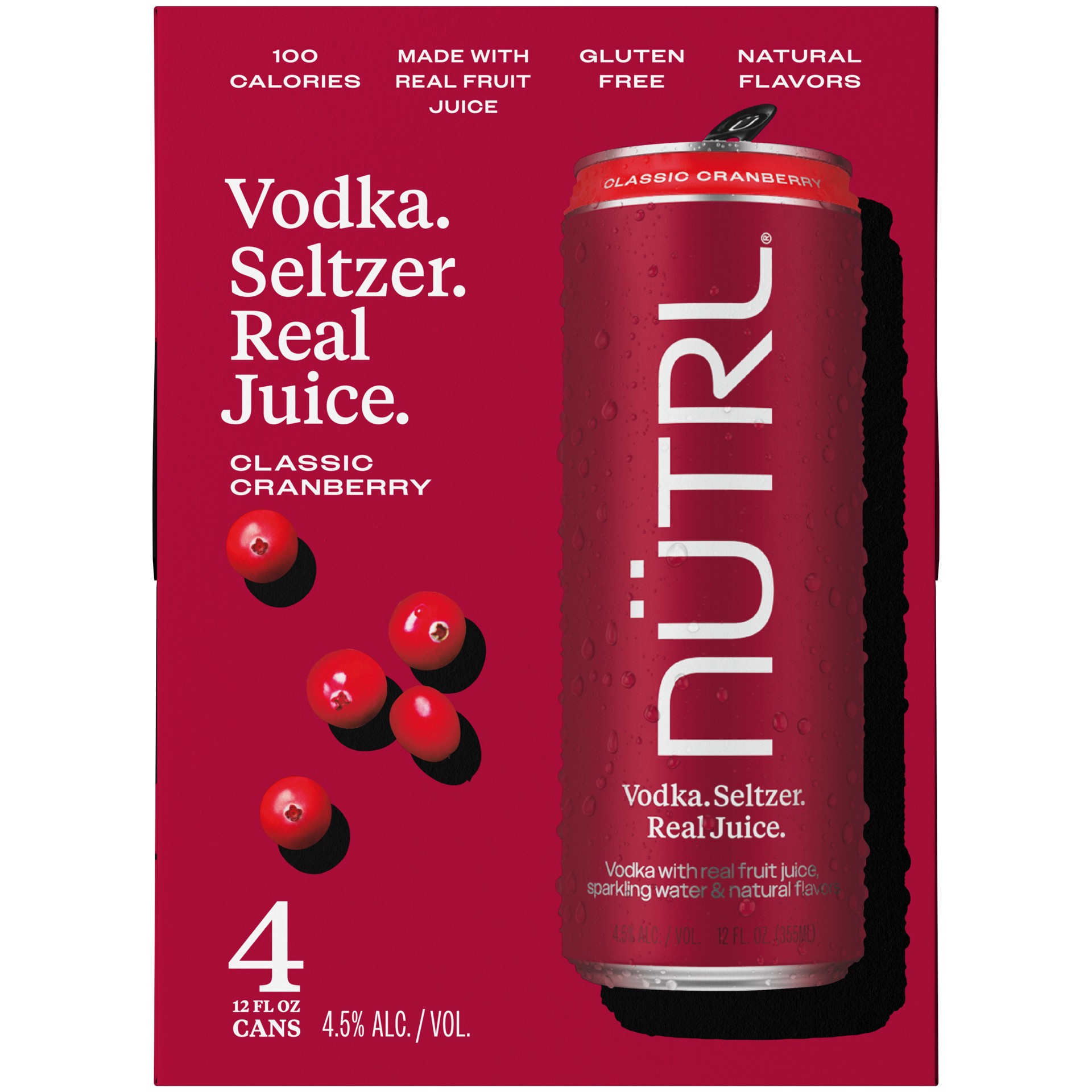 slide 2 of 2, Nutrl Real Juice Classic Cranberry Vodka Seltzer 4 - 12 fl oz Cans, 4 ct