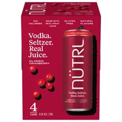 Nutrl Real Juice Classic Cranberry Vodka Seltzer, 4 - 12 fl oz Cans
