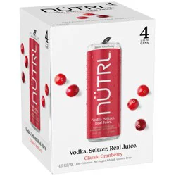 Nutrl Real Juice Classic Cranberry Vodka Seltzer, 4 - 12 fl oz Cans