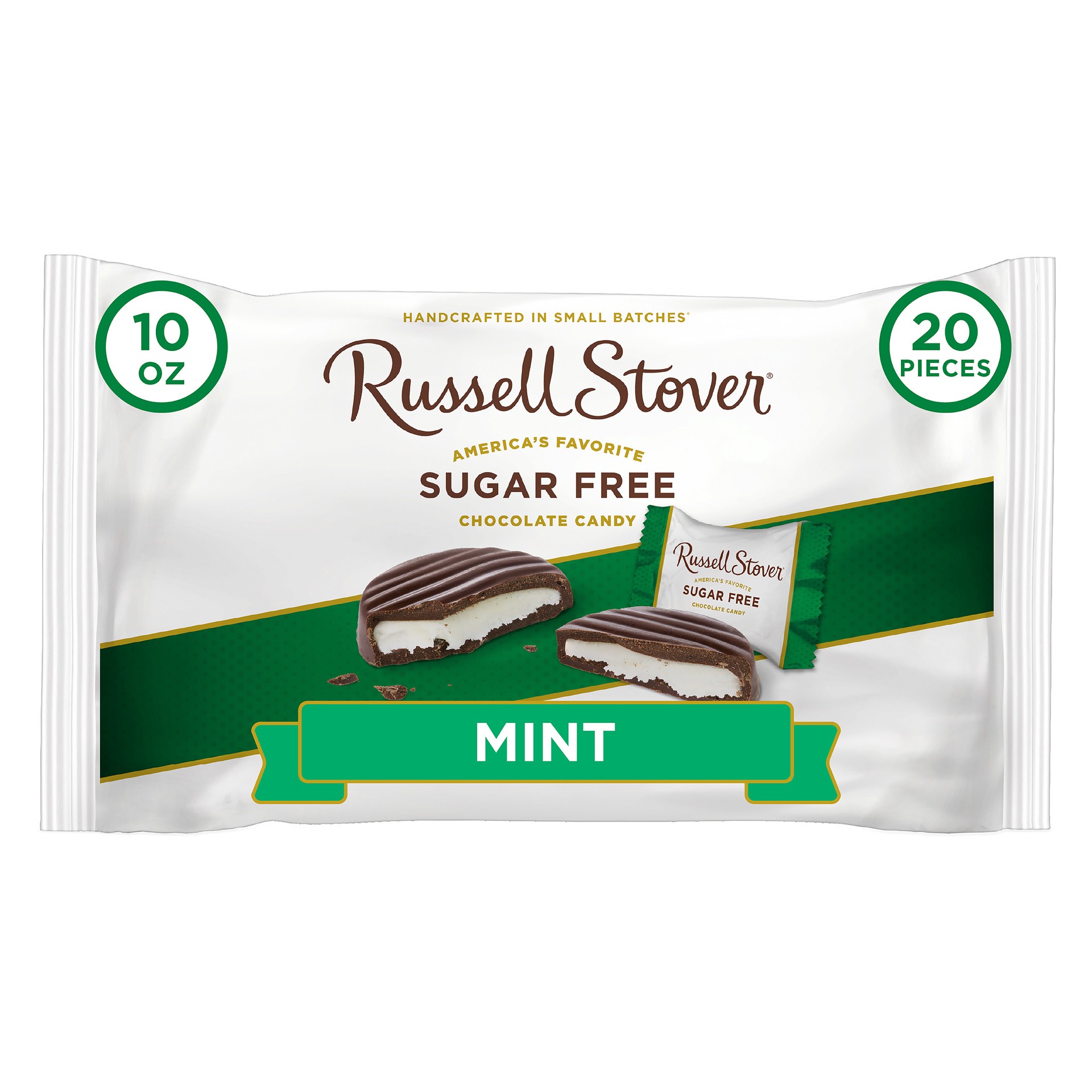 slide 1 of 1, RUSSELL STOVER Sugar Free Dark Chocolate Mint Patties, 10 oz. bag (˜ 20 pieces), 10 oz