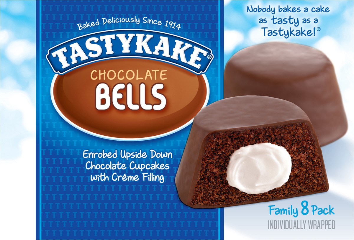 slide 4 of 17, Tastykake Creme Filled Chocolate Bells, 8 count, 8 Individually Wrapped Creme Filled Chocolate Cakes, 8 ct