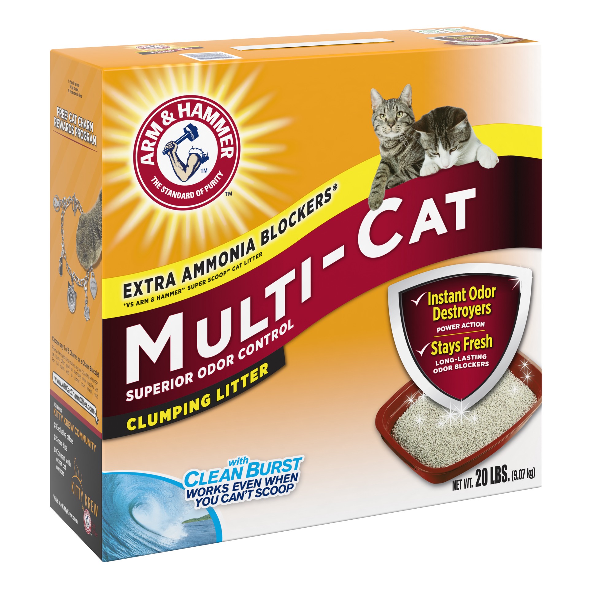 slide 3 of 5, ARM & HAMMER Multi-Cat Clumping Litter, Scented, 20 lb, 20 lb