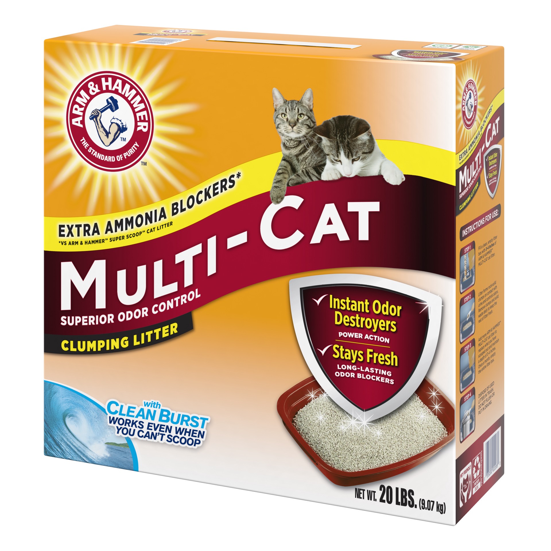 slide 5 of 5, ARM & HAMMER Multi-Cat Clumping Litter, Scented, 20 lb, 20 lb