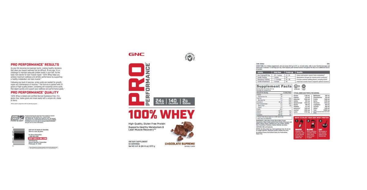 slide 6 of 8, GNC Pro Performance 100% Whey - Chocolate Supreme, 1 ct