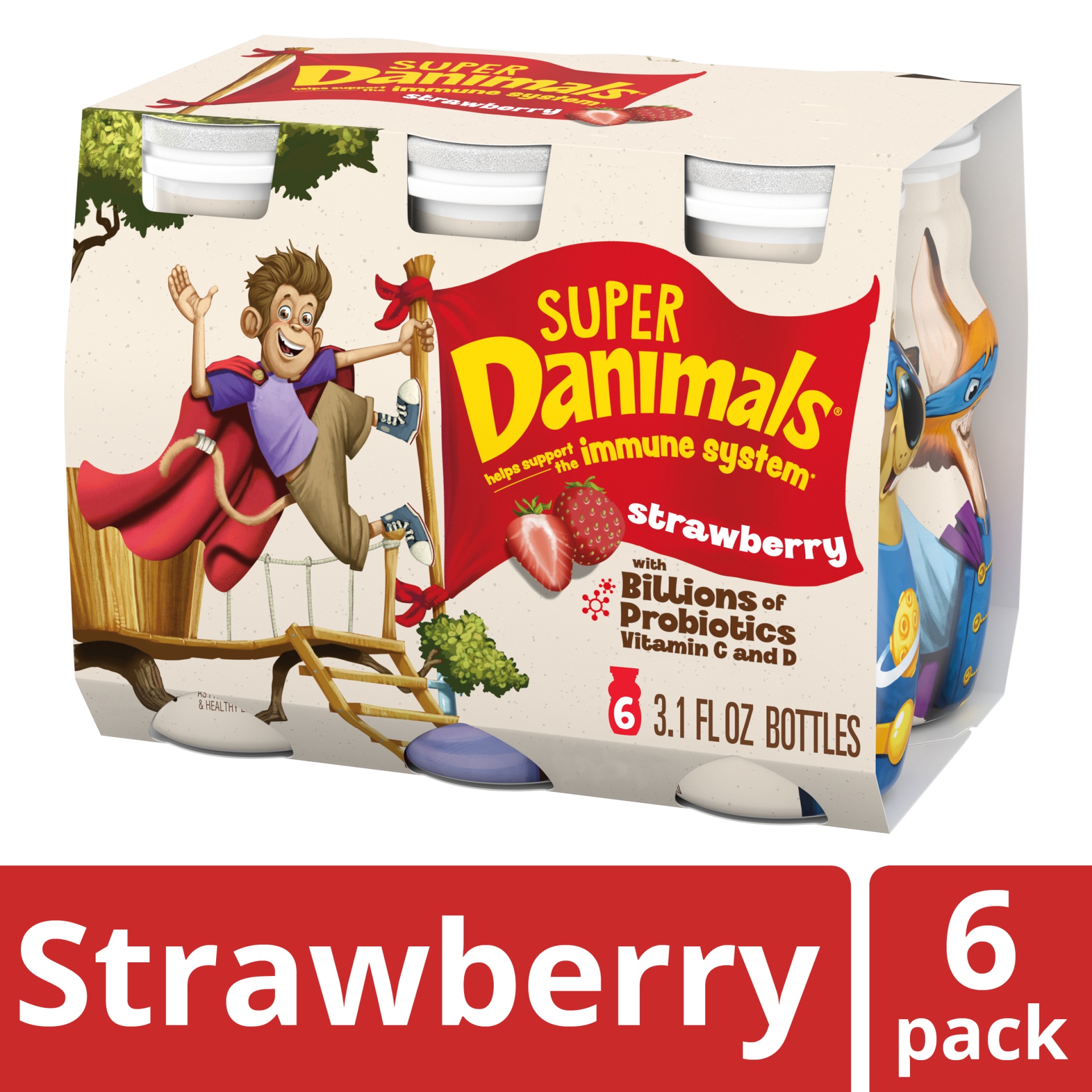 slide 1 of 7, Super Danimals Strawberry Smoothies, 6 ct