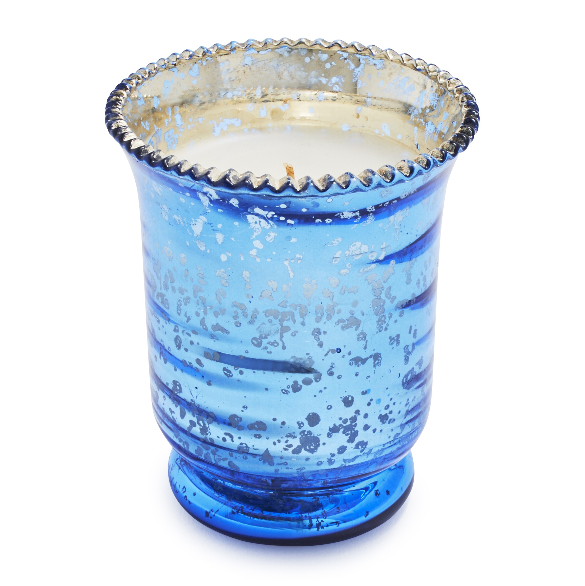 slide 1 of 1, Transparent Overseas Blue Mercury Glass Candles, 3.25 in