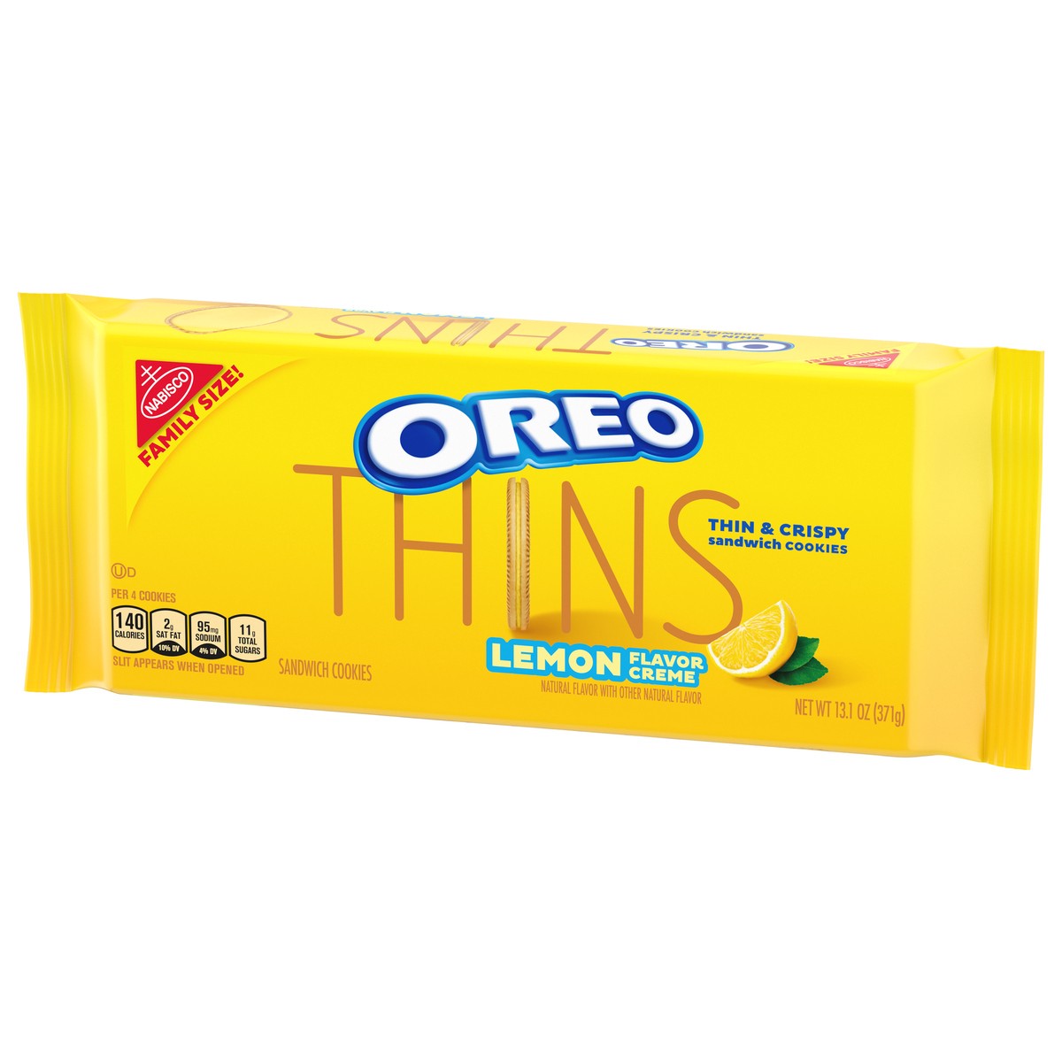 slide 2 of 9, OREO Thins Lemon Flavor Creme Golden Sandwich Cookies Family Size - 13.1oz, 13.1 oz