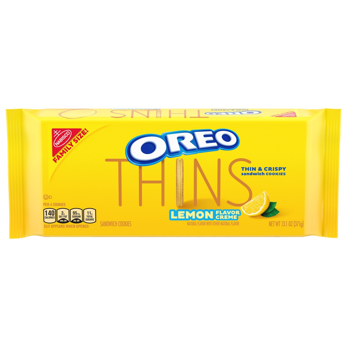 slide 1 of 9, OREO Thins Lemon Flavor Creme Golden Sandwich Cookies Family Size - 13.1oz, 13.1 oz