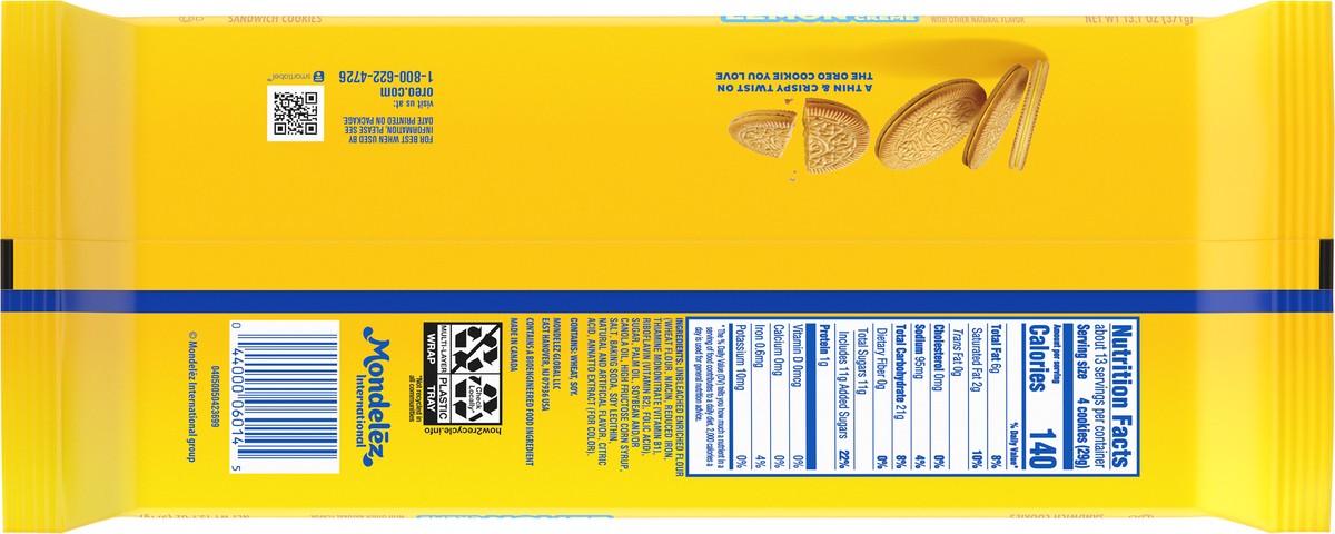 slide 4 of 9, Oreo Thins Lemon Flavor Creme Sandwich Cookies Family Size! 13.1 oz, 13.1 oz