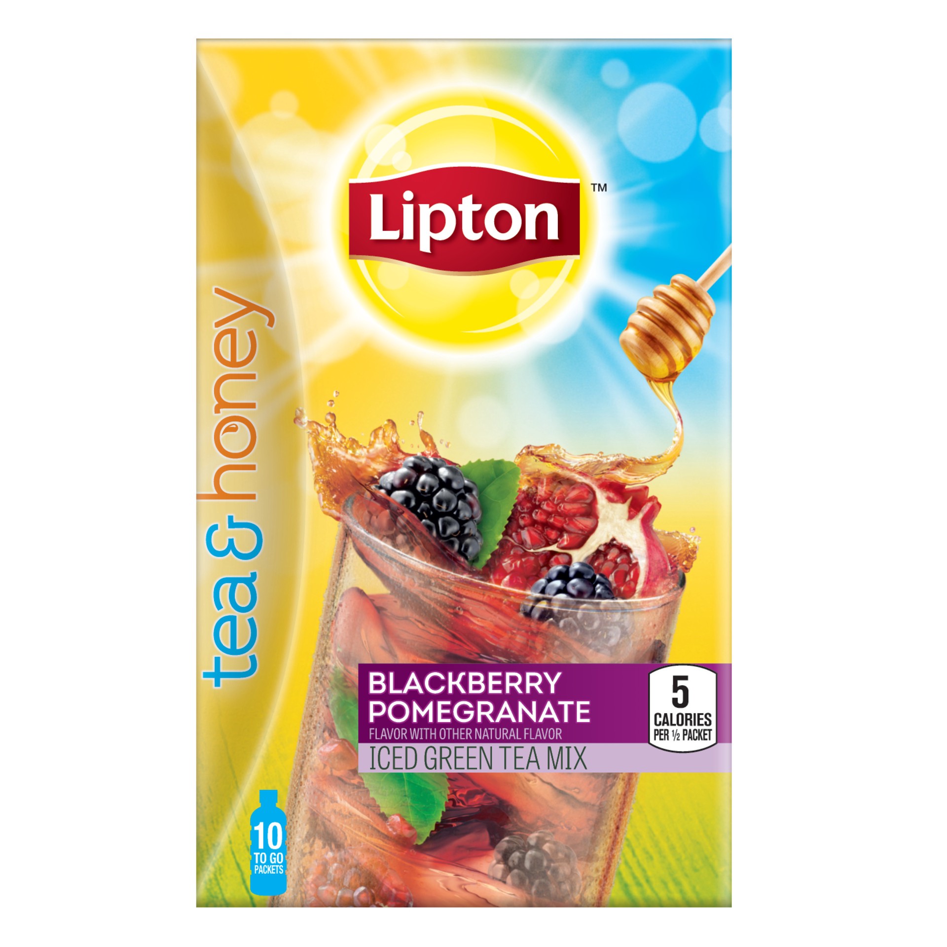 slide 1 of 6, Lipton Tea and Honey Iced Tea Packets Blackberry Pomegranate, 10 ct, 10 ct