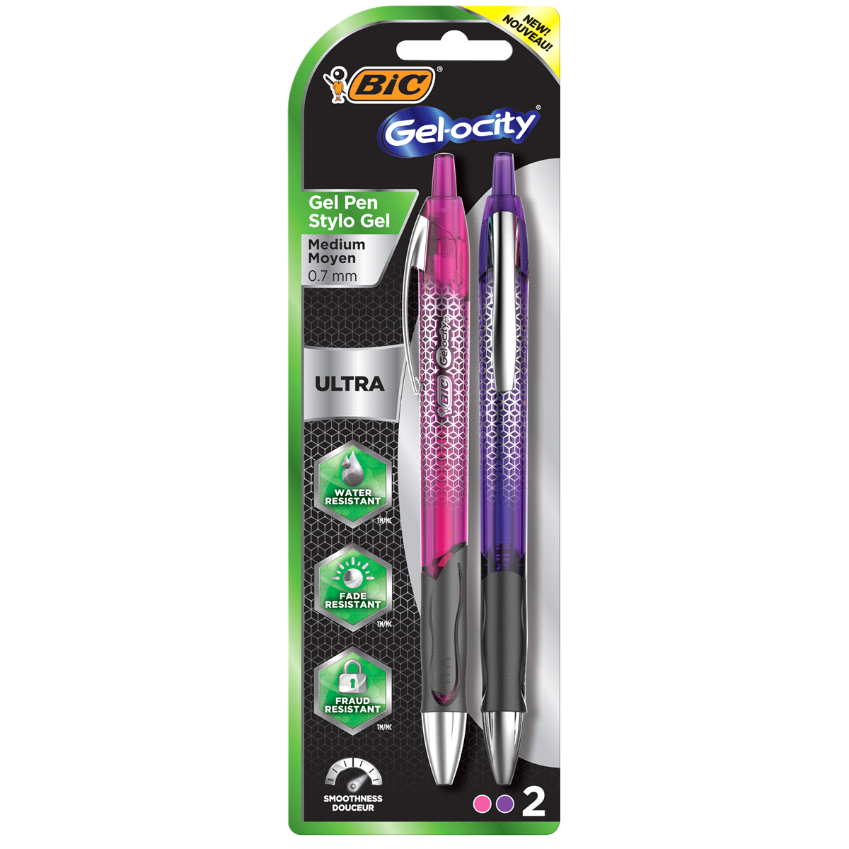 slide 1 of 1, BIC Gel-ocity Ultra Fashion Gel Pen, Pink and Purple, 2 ct