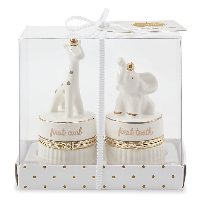 slide 2 of 2, Mud Pie Ceramic Giraffe First Curl'' and''First Tooth'' Elephant Keepsake Set'', 2 ct