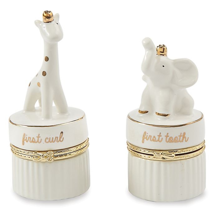 slide 1 of 2, Mud Pie Ceramic Giraffe First Curl'' and''First Tooth'' Elephant Keepsake Set'', 2 ct