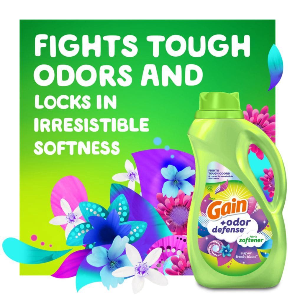 slide 5 of 6, Gain Odor Defense Super Fresh Blast Liquid Fabric Softener Fabric Conditioner, 44 fl oz