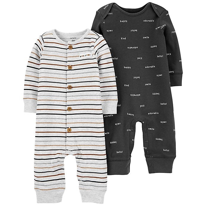 slide 1 of 1, Carter's Preemie Stripe/Smile Jumpsuits, 2 ct