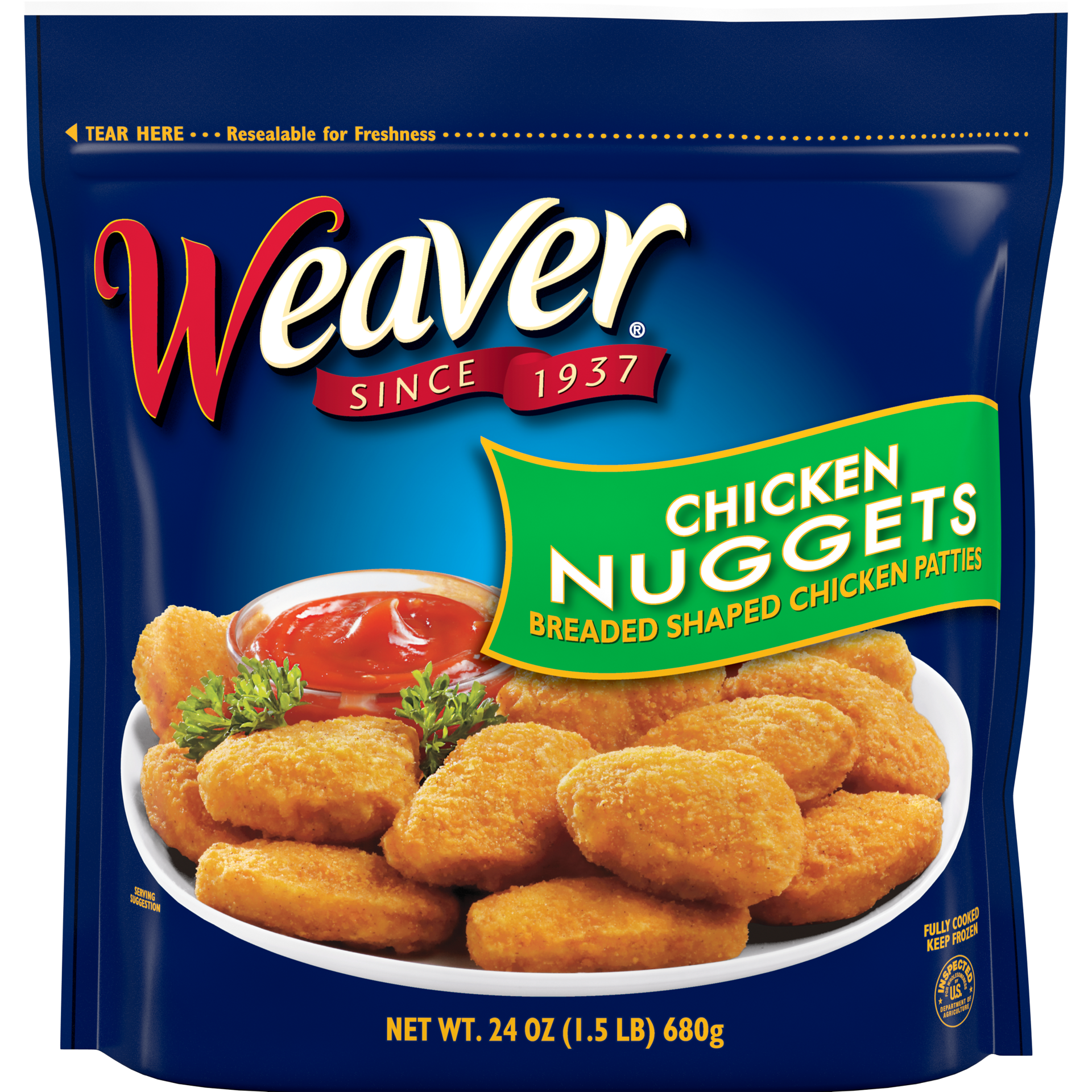 slide 1 of 7, Weaver Chicken Breast Nuggets, 1.5 lb. (Frozen), 680.39 g