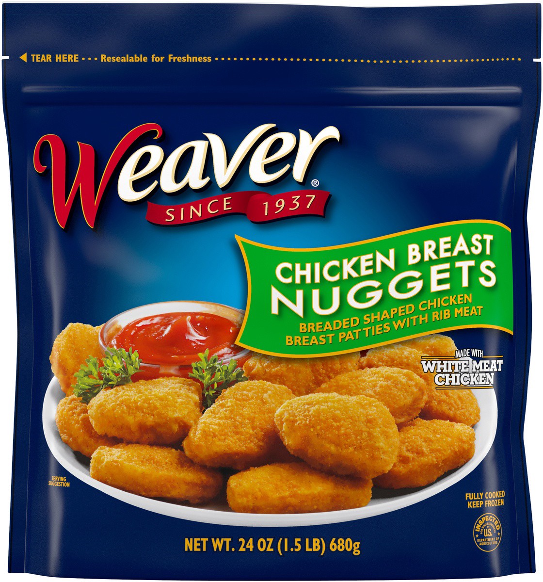 slide 7 of 7, Weaver Chicken Breast Nuggets, 1.5 lb. (Frozen), 680.39 g