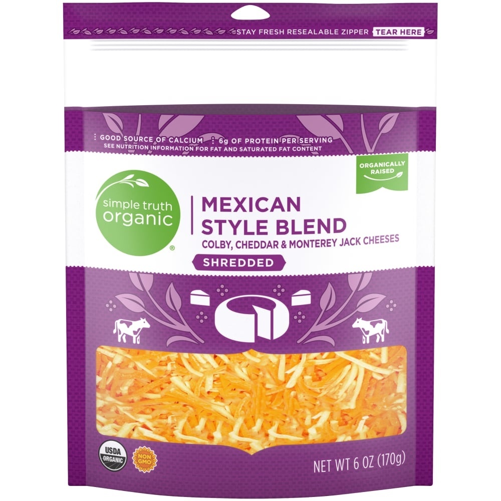 slide 1 of 1, Simple Truth Organic Mexican Style Blend Finely Shredded Cheese, 6 oz