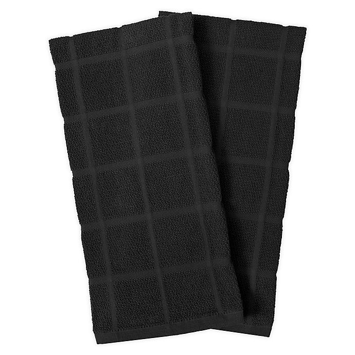 slide 1 of 8, KitchenSmart Colors Solid Windowpane Kitchen Towels - Black, 2 ct