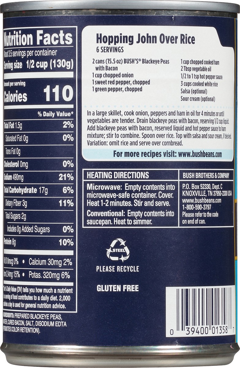 slide 7 of 8, Bush's Best Bush's Blackeye Peas with Bacon 15.5 oz, 15.5 oz